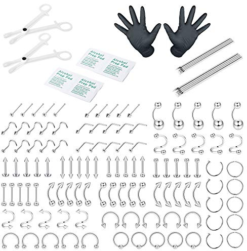 ADRAMATA 41/69/110 Pz Kit Piercing Professionale Acciaio Inox 14G 16G 18G Naso Lingua Trago Cartilagine Daith Eeybrow Labbro Ombelico Anelli Body Piercing