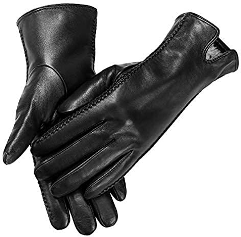 MaxW Herbst Winter Damen Leder Handschuhe Schwarze Touchscreen Schafsfell Handschuhe Weich Warm Fahren Radfahren Fäustlinge Futter aus Kaninchenfellimitat L