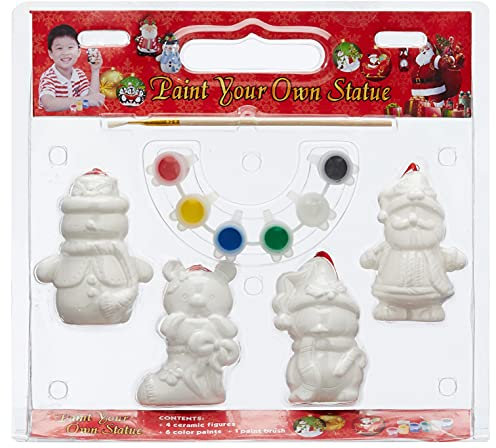 Cepewa 3D Malset Weihnachten Baumschmuck Christbaum bemalen Schmuck DIY 11-teilig Weihnachtsbaumschmuck zum selber gestalten mit 4 Keramikfiguren zum Hängen und 6 Wasserfarben mit Pinsel (1)