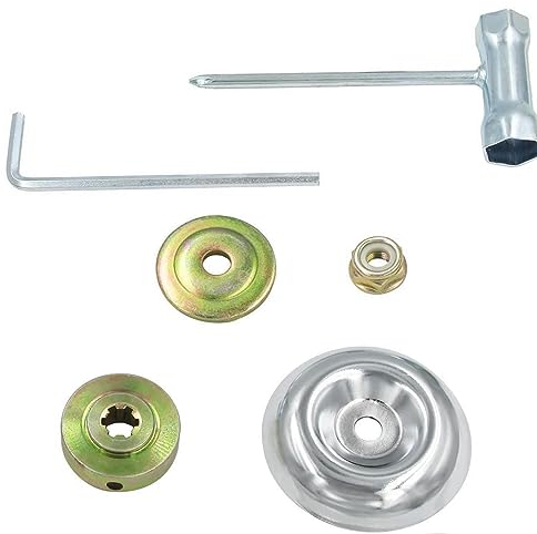 YUET 6 Pcs Universal Adapter Kit Trimmer - Replacement Metal Gearbox Blade Nut Fixing Tool Thrust Washer, Rider Plate, Collar Nut, Maintenance Screwdriver For Brushcutter Most Strimmer