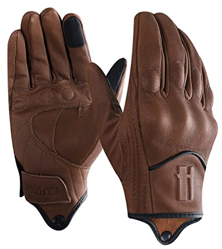 Harssidanzar Herren Vollfinger Ziegenleder Leder Touchscreen Motorradhandschuhe GM028E, Satte(Upgrade), Größe XL