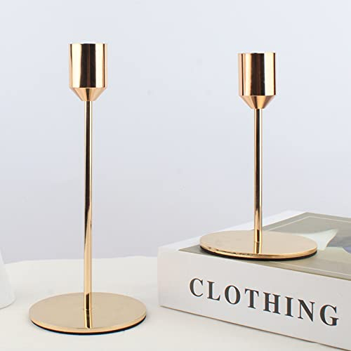 Tabian Chandelier bougeoirs en Or Rose 2 Tailles Support Bougie en métal Or Rose 2Pcs pour la décoration de Table de Mariage fête décor à la Maison
