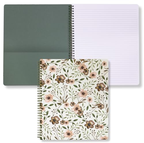 Steel Mill & Co Cute Large Spiral Notebook College Ruled, 11 x 9.5 with Durable Hardcover and 160 Lined Pages, Woodland Floral