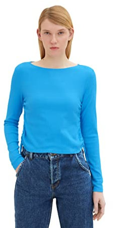 TOM TAILOR Denim Damen 1035371 Langarmshirt mit Raffung, 18395-Rainy Sky Blue, M