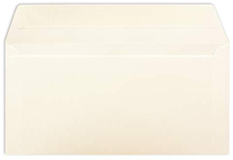 50 DIN Lang Brief-Umschläge Creme - 11 x 22 cm - 120 g/m² Haftklebung Standard Brief-Kuverts für Taufe & Einladungen von Ihrem Glüxx-Agent