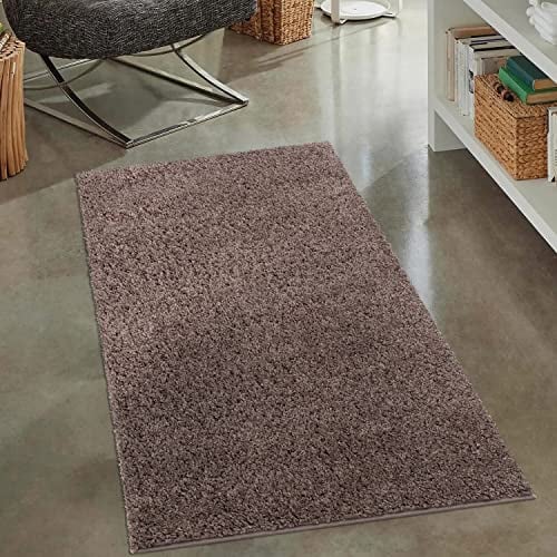 carpet city Shaggy Hochflor Teppich - 80x150 cm - Braun - Langflor Wohnzimmerteppich - Einfarbig Uni Modern - Flauschig-Weiche Teppiche Schlafzimmer Deko
