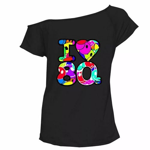 RIDDLED with Style Womens I Love The 80s T-Shirt Outfit Ladies Pop Star Top Fancy Dress
