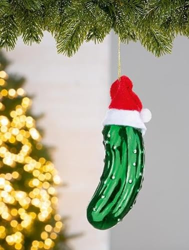 Glas Baumkugel Gurke mit Mütze Weihnachtsschmuck Tannenbaumschmuck