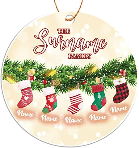 Bang Tidy Clothing Personalised Christmas Bauble Tree Decorations - Family Christmas Baubles Ornament Gifts - 9cm Round Acrylic - Add Family Names - XMAS-BAUB-016