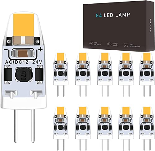 Hsientpe G4 LED Lampen Dimmbar, 2W G4 LED Birnen 3000K Warmweiß 200lm,Ersatz für 20W Halogenlampen,Kein Flackern,360° Lichtwinkel,LED Stifsockellampen,12V AC/DC,10er Pack