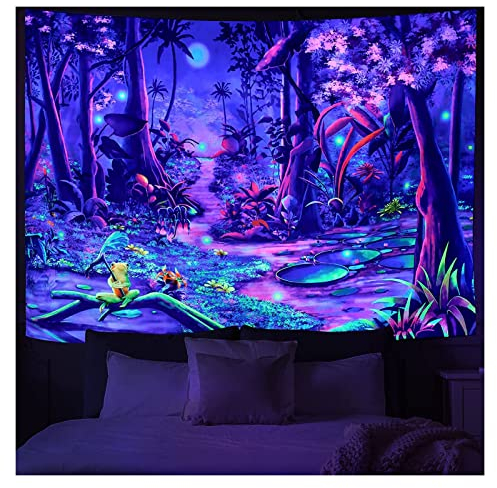 Varnmrop Schwarzlicht Psychedelischer Wandteppich UV-reaktives Tapisserie,Fantasy Märchen Schwarzlicht Poster für Wohnzimmer, Schlafzimmer, Wohnheim, Heimdekoration