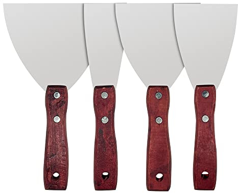XINGSUI Espátulas de Acero Inoxidable-4 Piezas Cuchillos de masilla de metal,Espátula con mango de madera,para Masilla Esparcir Parchar Calcomanías Papel Tapiz(2, 3, 4, 5 Pulgada)