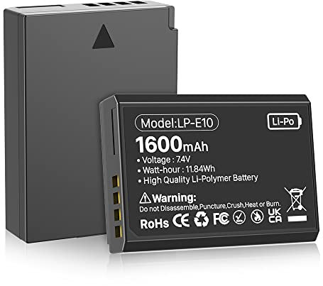 Akku für Canon LP-E10, 1600 mAh, 7,4 V, hohe Kapazität, Ersatzakku für Canon LP-E10 und Canon EOS 1100D 1200D 1300D 1500D 2000D 3000D 4000D T3 T5 T6 T7 T100 Kameras (1 Pakete)