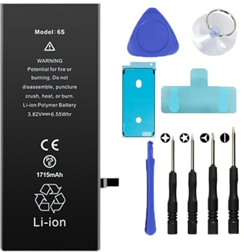 Batt-IPhone 6 S Battery Replacement Kit Including Water Proof Sticker, Screwdriver, Suction Cup, Pry Tool - DIY Smartphone Repair, Professional Battery Replacement Accessories (1715 mAh).