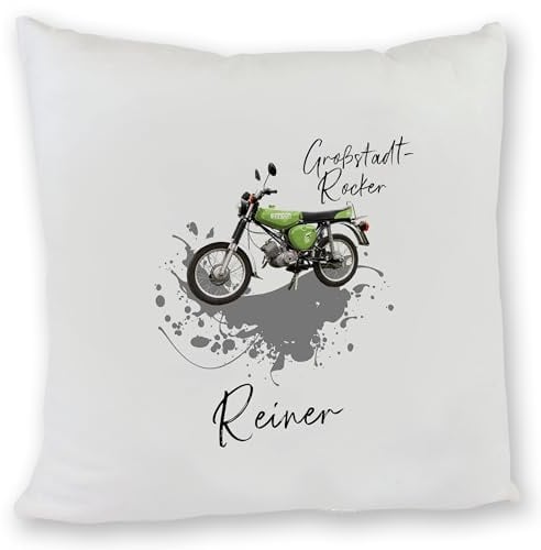 Kilala Kissen Großstadt-Rocker Simson S51 Moped Zierkissen Kuschelkissen Geschenk Geburtsag (grün)