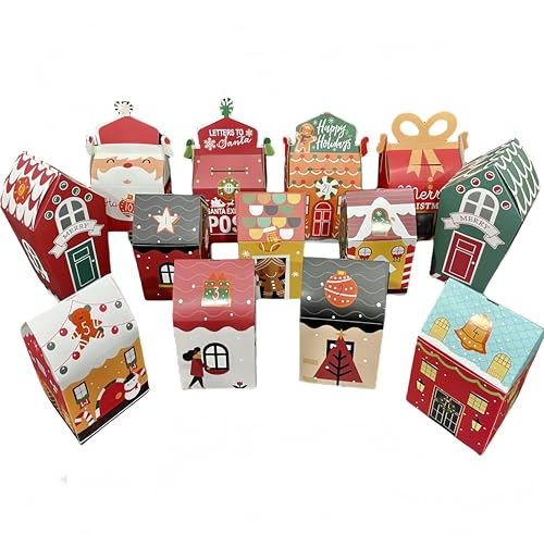 Tootesa Adventskalender zum Befüllen,24 Stück DIY Adventskalender Häuser Weihnachten Kisten Geschenkboxen Karton zum Basteln Deko Mädchen Junge Weihnachtsdeko