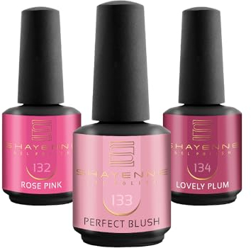 SHAYENNE UV Nagellack Set -MADE in GERMANY 3 Stück - 132 Rose Pink Rosa 15 ml - 133 Perfect Blush 15ml - 134 Lovely Plum 15ml Gel Farblack Gellack Nagel Lack Nail Polish Nagelgel