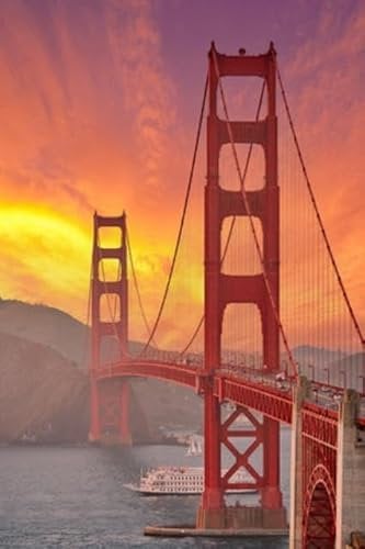 Holz-Bild 40 x 60 cm: Blick auf die Golden Gate Bridge vom Golden Gate Overlook bei Sonnenuntergang, San Francisco, Kalifornien, USA (164255242)