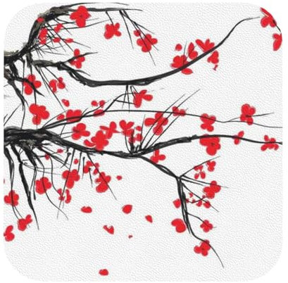 Lot de 6 dessous de verre carrés en PVC imprimé cerisier japonais