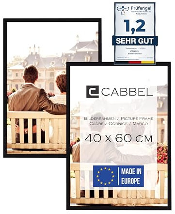 CABBEL Lot de 2 cadres photo 40x60 cm, Noir, cadre stable en bois MDF, verre plexi incassable, à suspendre, idéal pour photos/images/collages