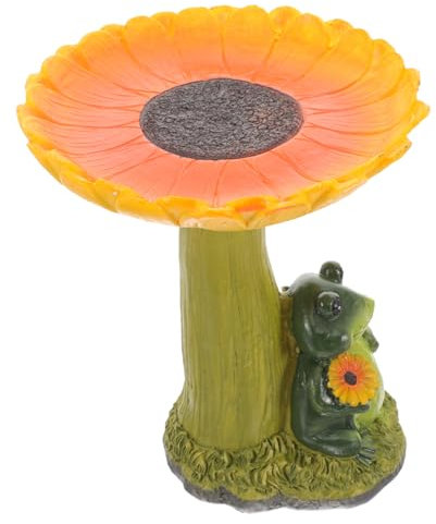 Gogogmee Stehender Vogel-futterspender Aus Harz Mit Frosch-Design Sonnenschein-vogelbad Für Garten Tischdeko Outdoor-Dekoration Multifunktionale Futterstation Und Pflanzgefäß