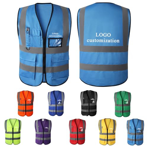BeNsil Personalisierte Warnweste selbst,Personalisierte Bedruckbare Warnweste mit Text oder Mehrfarbigem Logo und Mehreren Taschen,Bedruckt mit Namen, Text, Bild, Logo der Firm