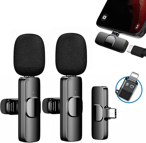 Wireless Microphones, Wireless Lavalier Microphone for iPhone/iOS/Android, Plug-Play Bluetooth Microphone, Mic with 3 Level Noise Reduction Auto Sync for Recording, Live Streaming, YouTube, TikTok