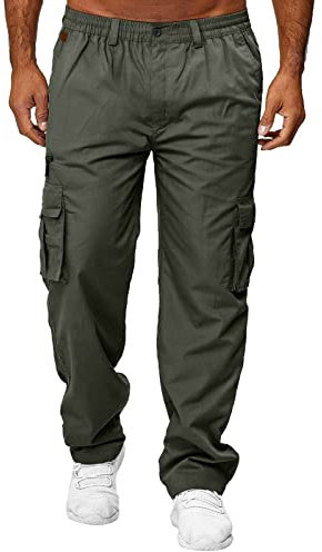 Pantaloni da Lavoro da Uomo Con Elastico in Vita Multi Tasche, Cargo da Combattimento, Casual
