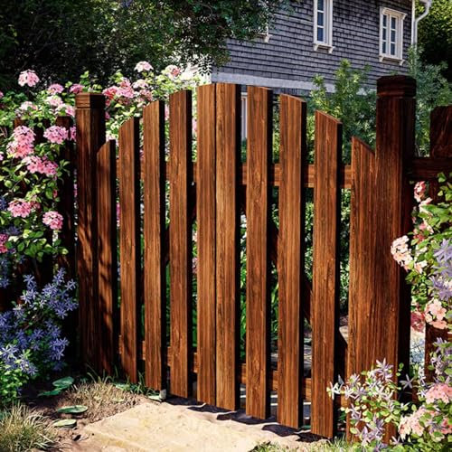 Puerta abatible de madera maciza for exteriores, puertas de cerca modernas, arco de cerca, puerta de cerca de jardín, fuerte y estable, anticorrosión, impermeable, for puerta(Brown,L120*H70CM)