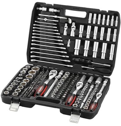 TEENO 216 Piezas Juego de llaves de vaso y puntas de destornillador con 1/4, 3/8, 1/2, Kit de Herramientas Mecánicas para el Auto, CR-V con acabado cromado mate para Trabajar en Bicicletas y Coches
