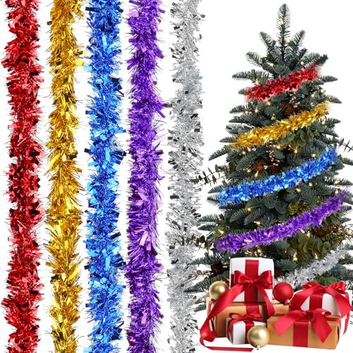 Coicok 5 Pezzi Ghirlande di Natale, 2 M Tinsel Ghirlanda Natalizia, Ghirlanda Albero di Natale, Festoni Albero di Natale, Metallico Ghirlanda di Tinsel per Decorazione Dell'albero di Natale
