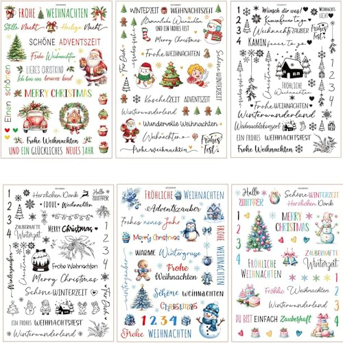 6 Hojas de Pegatinas Adhesivas Decorativas DIY para Navidad, Transferencias para Ventanas de Muebles y Vasos de Cristal