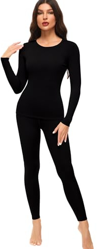 sous Vetement Thermique Femme Haut Manches Longues Pantalon Chaud & Léger Col Rond Ensemble Ski Hiver en Polaire Leggings