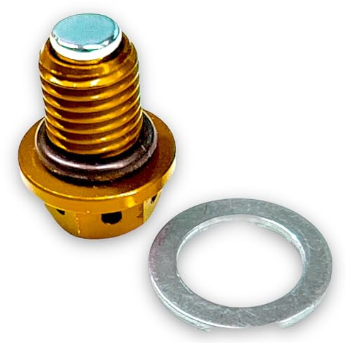 Red Circles Gold Magnetic Pit Bike Sump Plug - Magnetized to Remove Metal Debris from Engine Oil - Includes Seal and Washer - Fits Most Chinese Import Pit/Dirt Bikes for Enhanced Engine Protection