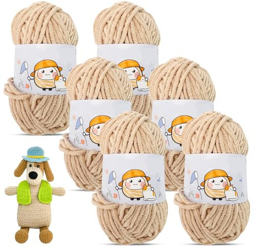 Yuragim Dicke Wolle zum Stricken, Einfach Garn Chenille Chunky Wolle zum Häkeln Dickes Garn Häkelgarn für Anfänger Soft Knitting zum Häkeln und Stricken für Decken, Hüte, Schals, Socken,DIY (Beige)