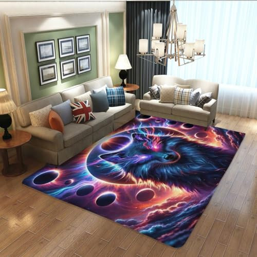 WANAHTON Wolf-Print Teppich 120x180 cm Shaggy Teppich hochflor Kurzflor Flanell Teppich waschbarer Teppich Wohnzimmer modern kurzflor rutschfest flauschig weich