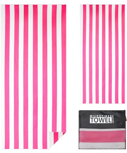 TMEOG Strandtuch Mikrofaser 180x80cm Badetuch Strand Badehandtuch Groß Sandfrei Schnelltrocknendes Strandhandtuch Dünn Strandlaken Leicht Beach Towel für Damen Herren(Rosa Streifen)