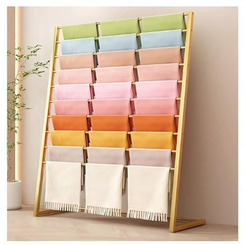 Handtuchständer Organizer Rack - Schalhalter Aufbewahrung - Hijab Schals Display-Rack, Bodenstehender Schal-/Seidenschalständer, Kommerzieller Kleiderständer, Hosenbügel, Schal-Organizer(Gold,150X40X1