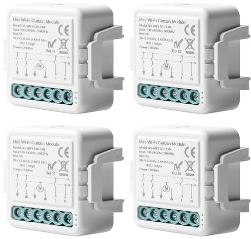 Modulo di commutazione intelligente per tapparelle Tuya WiFi, 4 pezzi, 2,4 GHz, controllo Alexa Smart tapparella, controllo app, timer per tapparelle, funzionamento con Alexa/Google Home