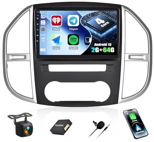 CAMECHO 2G+64G Android 13 Autoradio für Mercedes Benz Vito 3 W447 (2014-2020) mit Carplay Android Auto,10 Zoll Bildschirm 2DIN mit Navi RDS FM MirrorLink Bluetooth und USB+AHD Rückfahrkamera