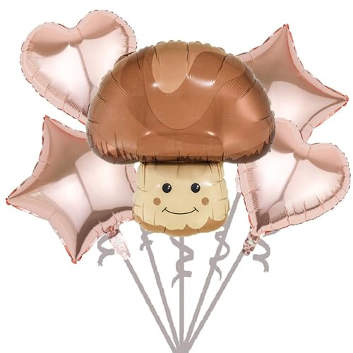 Gleemix Pilz Luftballons Set, 5 Stück Pilz Folienballon Gemüse, Helium Ballons Geburtstag, Kinder Luftballons für Ostern Party Pastorales Thema Geburtstag, Baby Shower Dekorationen