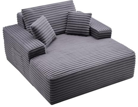 VEVOR Chaise Lounge Chair, 48 in Boneless Chaise Lounge Indoor, Modern Upholstered Oversized Reading Chair with Throw Pillows & Armrests, Sofa Couch Deep Seat Sleeper for Living Room, Bedroom, Balcony