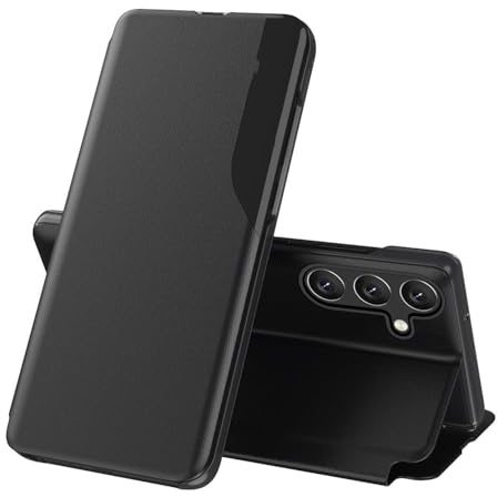 Wigento Für Samsung Galaxy S25 FE 5G Magnetische Flip Schutz Hülle Side Window Schwarz