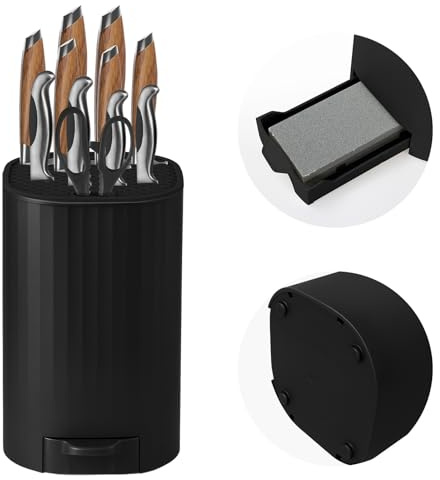 Ninonly Knife Block Without Knives with Sharpening Stone Black | Universal Knife Holder with Scissors Slot, Large Volume,Detachable,Easy Cleaning, Perfect for Kitchen