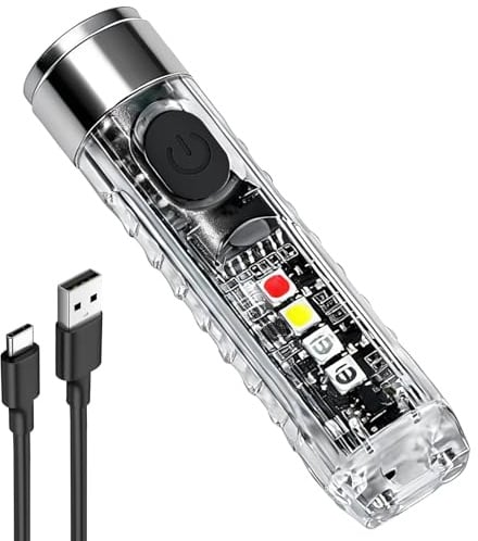Mini Taschenlampe Schlüsselanhänger mit USB Ladekabel, Wiederaufladbare LED Schlüsselbund Taschenlampe mit Seitenlicht UV Weiß Rot Blau, Magnetisches Kleine Taschenlampen für Wandern Notfäll Camping