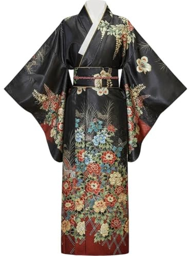 Wudaizhi Kimono-kostüm Für Erwachsene, Japanisches Geisha-Kleid Blumenmuster, Bademantel Obi-gürtel