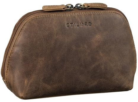 STILORD Elma Waschtasche Damen Leder Kulturbeutel Herren | Premium Kosmetiktasche Klein aus echtem Leder Schminktasche Damen Beauty Case für Reise und Alltag Farbe:mittel - braun