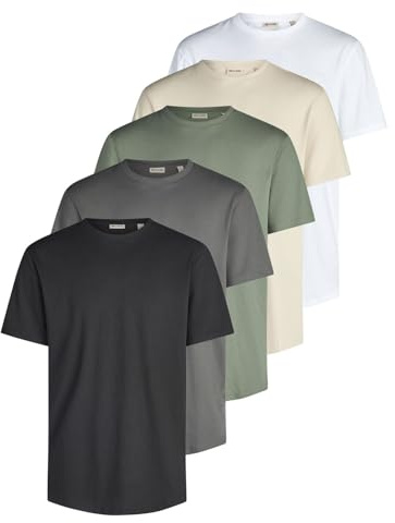 Only & Sons Tshirt Herren Regular Fit ONSJEFF LONGY 5er Set Pack lang geschnitten Rundhals Kurzarm Sommer Tee Shirt Basic, Größe:XL, Farbe:Grey Pinstripe (22039223)