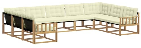 vidaXL Outdoor-Sofagarnitur mit Kissen 9 pcs Weiß und Creme, Garten Lounge, Moderne Outdoor-Couch, witterungsbeständiger Sitzbereich, bequem für die Terrasse