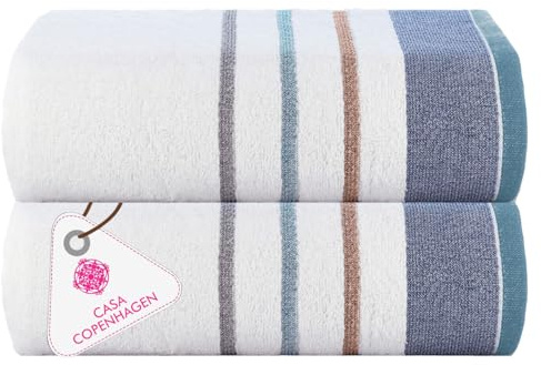 Casa Copenhagen White Bay 2teiliges Geschenkset aus 100% ägyptischer Baumwolle Große Designer Badetücher-Denim,–600g/m²,180x90cm–2Badetücher für das Badezimmer(Geschenkset für Damen & Herren)